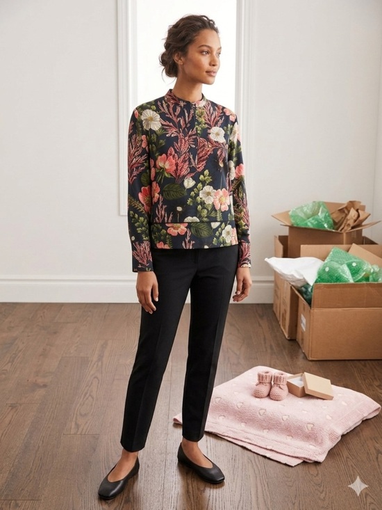 H&M Tops - Black Floral Long-Sleeve Blouse